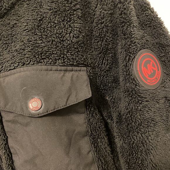 Michael Kors Jacket Men M Black Fleece Teddy Full Zip Mixed Media Elastic Waist - Picture 5 of 13